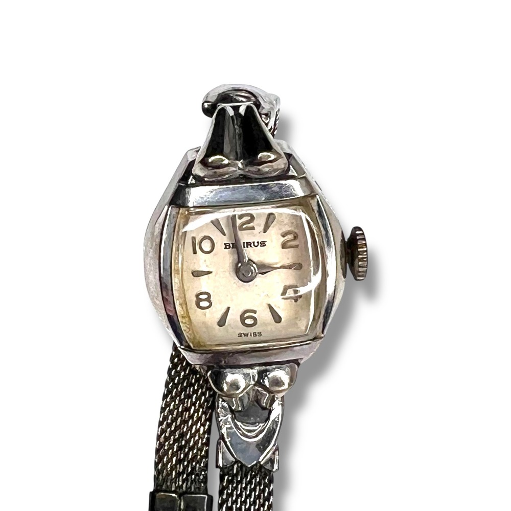 Vintage Benrus Womens Watch Wind Up Silver Tone 10k RGB Swiss Stretch‎ Band